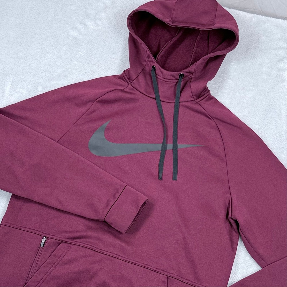 Nike Pullover Swoosh Training Hoodie Mens Medium Therma-FIT Fleece Maroon